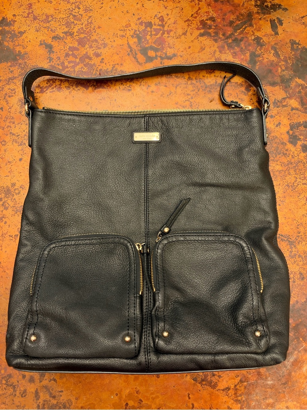 kate spade Black Leather Shoulder Bag with Front Pockets Ginnifer La Casita bag